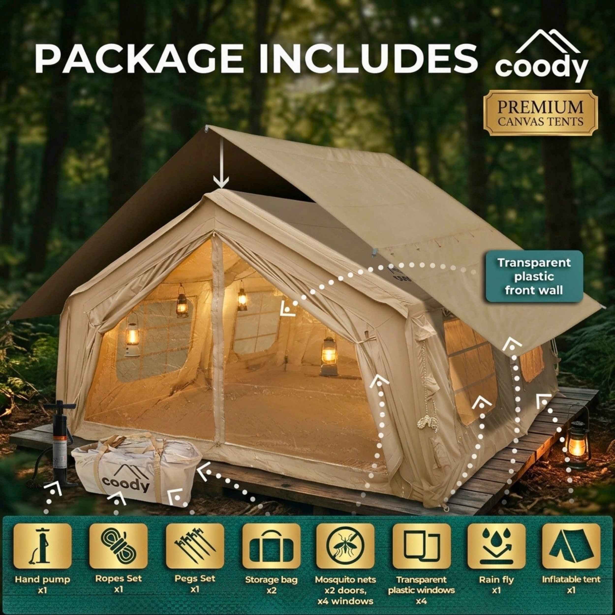Coody Familia AirTent 17.2 Beige – Inflatable Tent (2-10 Person)